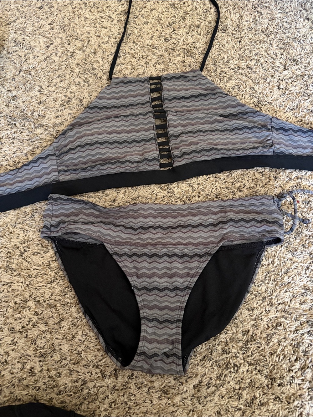 Athleta Gray Chevron High-Neck Bikini Set